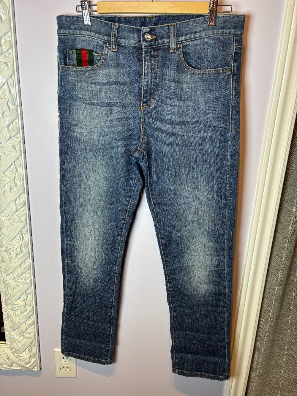 Gucci Blue Stretch Denim Boyfriend Fit Chic Designer Jeans Women’s Size 42